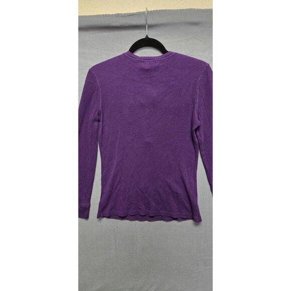 Y2K Purple Henley Long Sleeve Thermal Cotton Top Snap Buttons Womens L - Picture 6 of 8